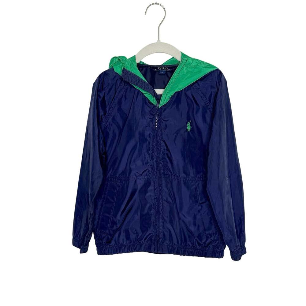 Polo Ralph Lauren Hooded Nylon Windbreaker Jacket 5 Boys Navy Blue Green